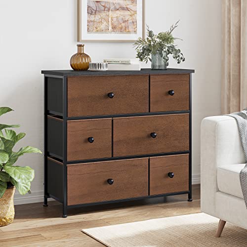 REAHOME 6 Drawer Dresser for Bedroom Chest of Drawers Closets Storage Units Organizer Tower Steel Frame Wooden Top Living Room Entryway Office (Espresso)