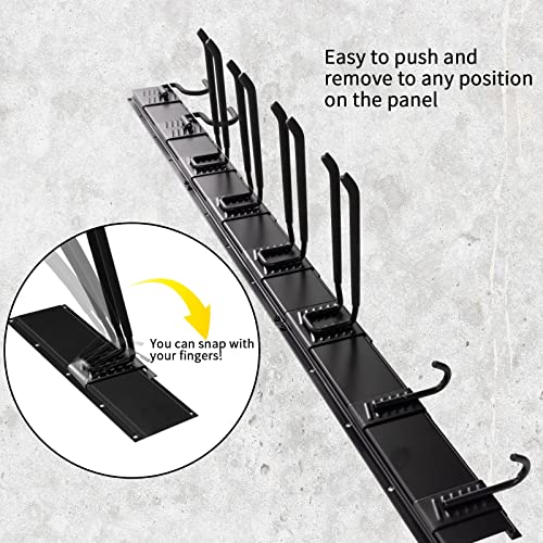 Garage Tool Organizer Wall Mount, 11 PCS Garden Tool Rack Garage Storage, 8 Heavy Duty Adjustable Hooks Steel and 3 Rails Aluminum, 450 LBS Max Load