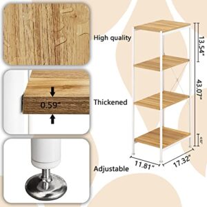 4 Tier Storage Shelves Narrow Shelf Unit Metal Shelves Shelf Free Standing Shelf Organisers Modern Shelf Ladder Shelf Bookshelf for Bathroom Kitchen Bedroom Hallway Steel & Wooden White & Beige