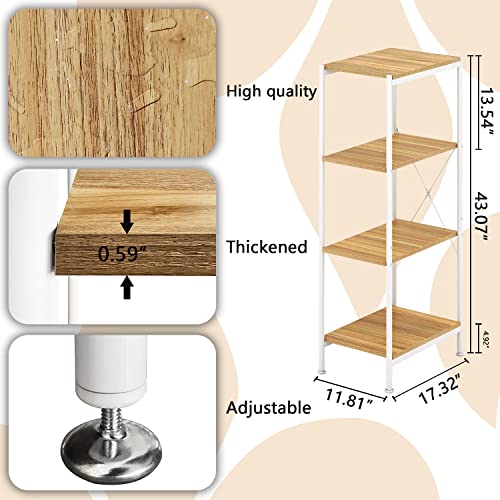 4 Tier Storage Shelves Narrow Shelf Unit Metal Shelves Shelf Free Standing Shelf Organisers Modern Shelf Ladder Shelf Bookshelf for Bathroom Kitchen Bedroom Hallway Steel & Wooden White & Beige