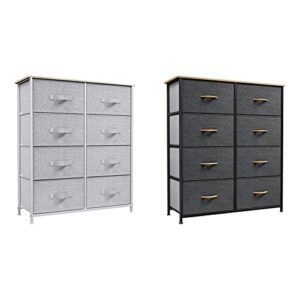 yitahome storage tower with 8 drawers & closets - sturdy steel frame, easy pull fabric bins & wooden top & storage dresser, grey