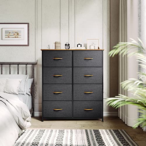 YITAHOME Storage Tower with 8 Drawers & Closets - Sturdy Steel Frame, Easy Pull Fabric Bins & Wooden Top & Storage Dresser, Grey