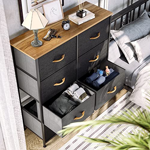 YITAHOME Storage Tower with 8 Drawers & Closets - Sturdy Steel Frame, Easy Pull Fabric Bins & Wooden Top & Storage Dresser, Grey