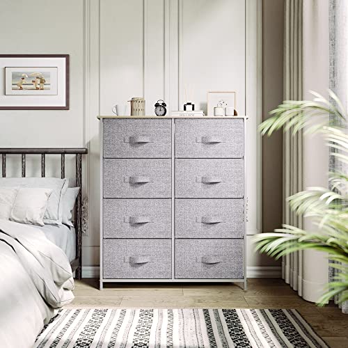 YITAHOME Storage Tower with 8 Drawers & Closets - Sturdy Steel Frame, Easy Pull Fabric Bins & Wooden Top & Storage Dresser, Grey