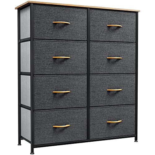 YITAHOME Storage Tower with 8 Drawers & Closets - Sturdy Steel Frame, Easy Pull Fabric Bins & Wooden Top & Storage Dresser, Grey