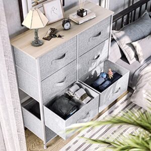 YITAHOME Storage Tower with 8 Drawers & Closets - Sturdy Steel Frame, Easy Pull Fabric Bins & Wooden Top & Storage Dresser, Grey