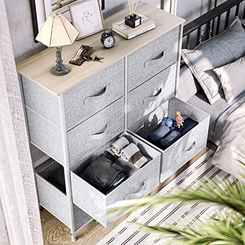 YITAHOME Storage Tower with 8 Drawers & Closets - Sturdy Steel Frame, Easy Pull Fabric Bins & Wooden Top & Storage Dresser, Grey