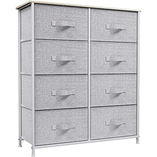 YITAHOME Storage Tower with 8 Drawers & Closets - Sturdy Steel Frame, Easy Pull Fabric Bins & Wooden Top & Storage Dresser, Grey