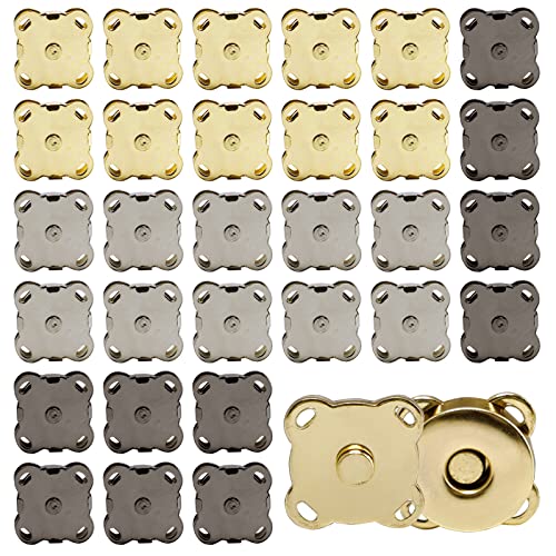 30 Piece Plum Magnetic Snap Buttons for Clothes Purse Handbag Scrapbook Homemade Sewing Craft (Black+Gold+Silver)