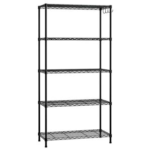 workpro storage shelves, 5 tier metal shelving unit, garage wire rack, standing adjustable shelves with hooks for pantry closet kitchen basement, 30" w x 14" d x 60" h, capacity 750 lbs(total)
