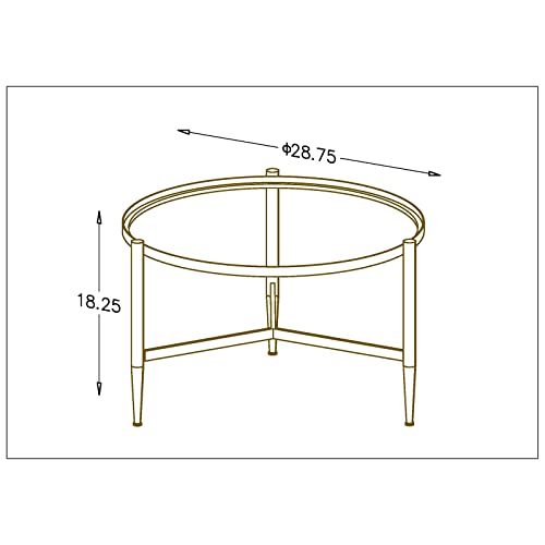 FINECASA Clear Coffee Table Round, 30 '' Modern Center Glass Table with Gold Metal Frame, Round Glass Top Coffee Table for Living Room, Glass Coffee Table with Clear Top (Gold)