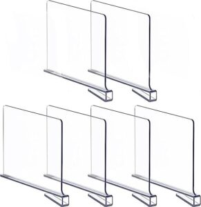 decoile 6 pcs clear acrylic shelf dividers for closet organization, closet clothes dividers, wood shelves organizer for bedroom, kitchen, office, cabinets and bathroom.