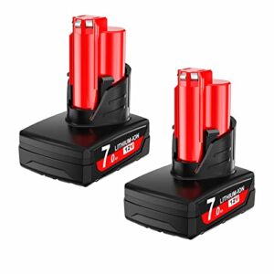 Upgraded 7.0Ah 2Pack M12 Battery for Milwaukee 12V battery for Milwaukee M 12 Lithium-ion Battery 48-11-2460 48-11-2412 48-11-2401 48-11-2440 Battery for 12 Volt High Output M12 XC Tool Battery Pack