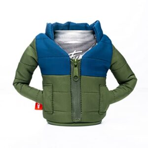 puffin - the puffy beverage jacket, insulated can cooler, olive green/sailor blue