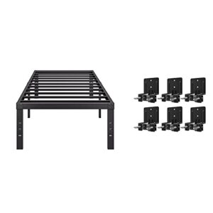 comasach xl twin bed frame and 6 pcs non slip mattress gaskets, no box spring needed, 14 inch black metal platform bed frames, 2000lb heavy duty steel slat support, noise free mattress foundation