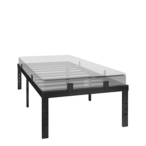 COMASACH XL Twin Bed Frame and 6 Pcs Non Slip Mattress Gaskets, No Box Spring Needed, 14 Inch Black Metal Platform Bed Frames, 2000Lb Heavy Duty Steel Slat Support, Noise Free Mattress Foundation