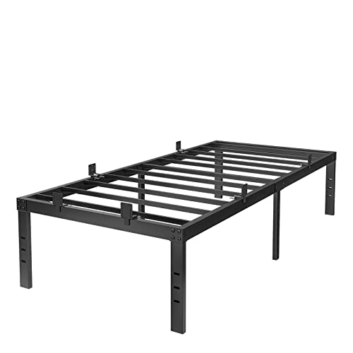 COMASACH XL Twin Bed Frame and 6 Pcs Non Slip Mattress Gaskets, No Box Spring Needed, 14 Inch Black Metal Platform Bed Frames, 2000Lb Heavy Duty Steel Slat Support, Noise Free Mattress Foundation