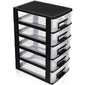 tofficu plastic storage 5 drawer storage tower multifunctional storage cabinet with clear drawers storage case organizer for craft stationary(black)