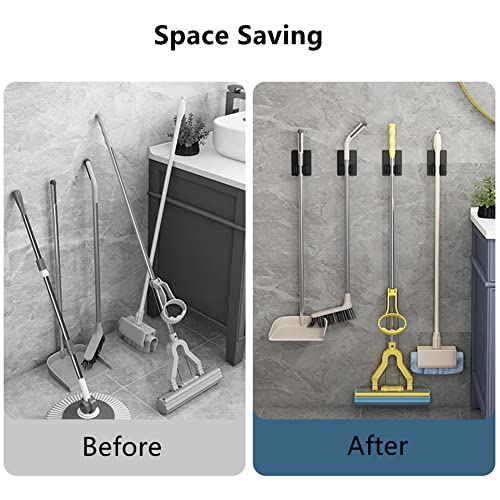Broom Holder Wall Mount, Mop and Broom Holder Wall Mount, Broom Organizer Self Adhesive No Drilling Super Anti-Slip, Broom and Dustpan Hanger for Home, Kitchen, Garden, Garage Storage Systems 4 PCS