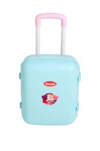 doloni rolling kids carry-on luggage with wheels, hard shell luggage with telescopic handle, toddler travel suitcase for boys and girls, school and overnight travel, 17 inch tall (turquoise)