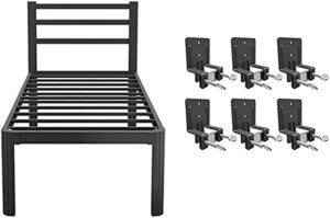woozuro twin bed frames and non slip mattress stoppers, no box spring needed, 14" metal platform bed frame, heavy duty steel slats support, noise free mattress foundation,black