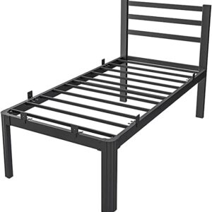 Woozuro Twin Bed Frames and Non Slip Mattress Stoppers, No Box Spring Needed, 14" Metal Platform Bed Frame, Heavy Duty Steel Slats Support, Noise Free Mattress Foundation,Black