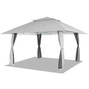 crown shades 13x13 outdoor pop up gazebo base 10x10 patio gazebos patented center lock quick setup newly designed storage bag instant canopy tent with mosquito nettings(13x13, grey)