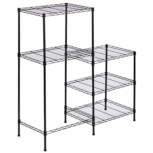 MATICO 3-in-1 Wire Storage Rack for Refrigerator or Washing Machine, 5 Tier Metal Functional Storage Shelf Organizer Holder Tower Shelving Rack for Home, Black