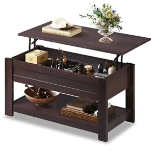 wlive modern lift top coffee table,rustic coffee table with storage shelf and hidden compartment,wood lift tabletop for home living room,brown oak.