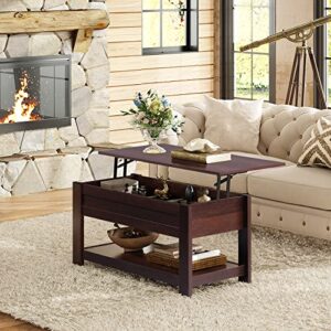 WLIVE Modern Lift Top Coffee Table,Rustic Coffee Table with Storage Shelf and Hidden Compartment,Wood Lift Tabletop for Home Living Room,Brown Oak.