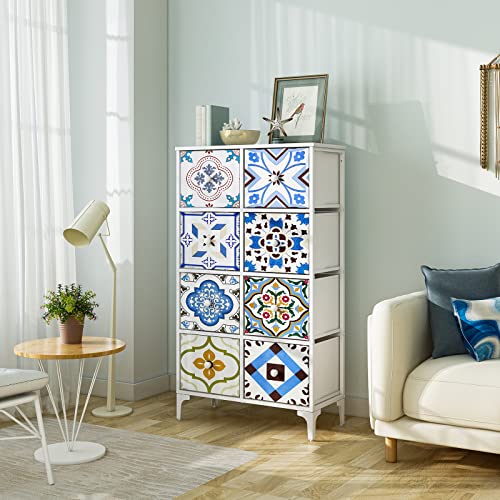 LYNCOHOME White Dresser for Bedroom, Tall Dresser with 8 Drawers, Fabric Storage Tower Drawer Dresser for Closet, Entryway, Living Room, Hallway, Nursery Room