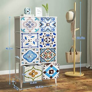 LYNCOHOME White Dresser for Bedroom, Tall Dresser with 8 Drawers, Fabric Storage Tower Drawer Dresser for Closet, Entryway, Living Room, Hallway, Nursery Room