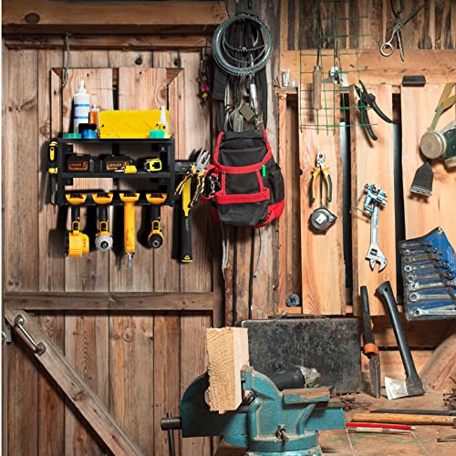 Chemailon Power Tool Organizer, 3 Layers Heavy Duty Metal Wall Mount Cordless Drill Holder Garage Storage Rack for Warehouse Workshop Pegboard Father's Day Christmas Gift for Men 2 Pack