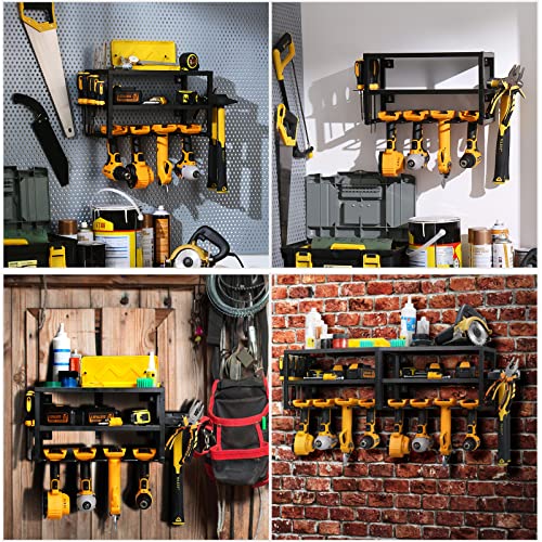 Chemailon Power Tool Organizer, 3 Layers Heavy Duty Metal Wall Mount Cordless Drill Holder Garage Storage Rack for Warehouse Workshop Pegboard Father's Day Christmas Gift for Men 2 Pack