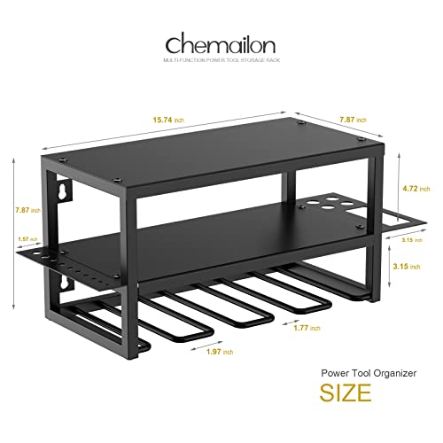 Chemailon Power Tool Organizer, 3 Layers Heavy Duty Metal Wall Mount Cordless Drill Holder Garage Storage Rack for Warehouse Workshop Pegboard Father's Day Christmas Gift for Men 2 Pack