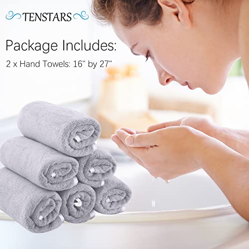 TENSTARS Silk Hemming Hand Towels for Bathroom Clearance - Quick Drying - Ultra Soft Microfiber Absorbent Towel for Bath Fitness, Gym, Shower, Hotel, and Spa - 16x28 Inch | Set of 6, Light Grey