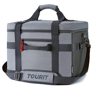 tourit cooler bag 60-can insulated soft cooler large collapsible cooler bag 40l lunch coolers for picnic, beach, work, trip, grey