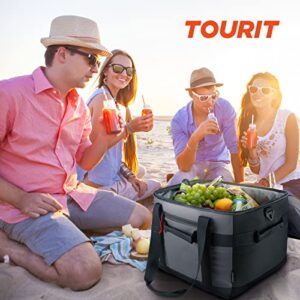 TOURIT Cooler Bag 60-Can Insulated Soft Cooler Large Collapsible Cooler Bag 40L Lunch Coolers for Picnic, Beach, Work, Trip, Grey