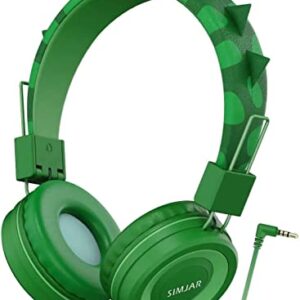 SIMJAR Dinosaur Kids Headphones with Microphone for School, Volume Limiter 85/94dB, Over-Ear Girls Boys Headphones for Kids with Foldable Wired Headphones for iPad/Travel/Tablet