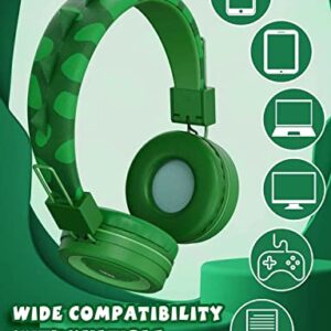 SIMJAR Dinosaur Kids Headphones with Microphone for School, Volume Limiter 85/94dB, Over-Ear Girls Boys Headphones for Kids with Foldable Wired Headphones for iPad/Travel/Tablet