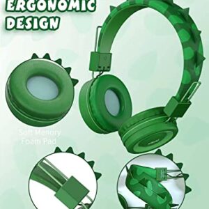 SIMJAR Dinosaur Kids Headphones with Microphone for School, Volume Limiter 85/94dB, Over-Ear Girls Boys Headphones for Kids with Foldable Wired Headphones for iPad/Travel/Tablet