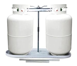 rvpnr rv dual propane tank mounting rack 40lb,30lb and 20ld tanks for camper and travel trailers with different connecting pipes, black, white, grey or red options (white)