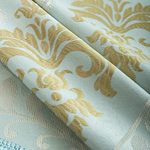 JADE POKE European Floral Valance for Windows Waterfall Valances for Living Room Aqua Tassels Valance for Bay Window - Damask Valance with Beads Swag Valance for Party Rod Pocket (1 Panel, W59 Inch)