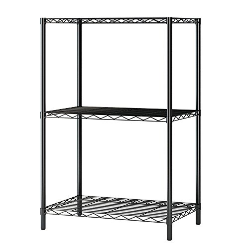 Duitrc Wire Shelving Unit Adjustable Steel Wire Rack Chrome, Heavy Duty Storage Shelving Unit On,Floor Standing Storage Rack Metal Organizer Wire Rack,for Garage Kitchen (Black, 3 - Tier)