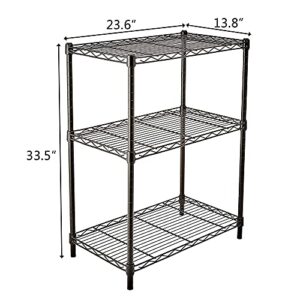 Duitrc Wire Shelving Unit Adjustable Steel Wire Rack Chrome, Heavy Duty Storage Shelving Unit On,Floor Standing Storage Rack Metal Organizer Wire Rack,for Garage Kitchen (Black, 3 - Tier)