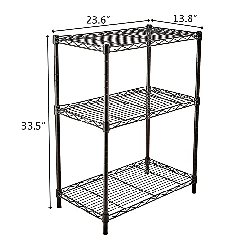 Duitrc Wire Shelving Unit Adjustable Steel Wire Rack Chrome, Heavy Duty Storage Shelving Unit On,Floor Standing Storage Rack Metal Organizer Wire Rack,for Garage Kitchen (Black, 3 - Tier)