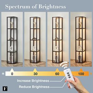 FENLO Fantasy 66" Luxury Glass Display Shelf with Dimmable LED Floor Lamps, Sturdy Glass Shelves for Bedroom, Curio Cabinet with Glass Bookshelf Display Case, Floor Lamp with Shelves - Brown