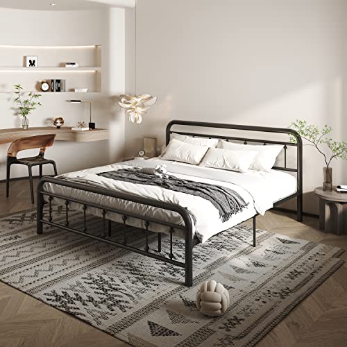 LIKIMIO King Bed Frame, Metal Platform Bed Frame King with Headboard and Strong Support Frames, Easy Assembly, Noise-Free, No Box Spring Needed, Black