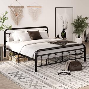 LIKIMIO King Bed Frame, Metal Platform Bed Frame King with Headboard and Strong Support Frames, Easy Assembly, Noise-Free, No Box Spring Needed, Black