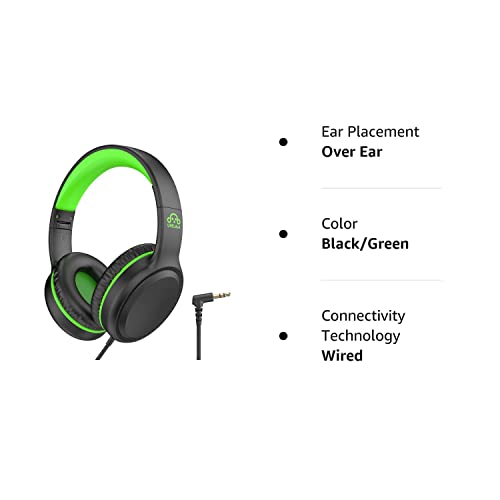 UKELALA Green Wired Headphones for Boys Portable On Ear Youth Headphones for School Airplane Travel Lightweight Portable Compatible with Pad Computer Laptop for Adults Student Children Girls Kids